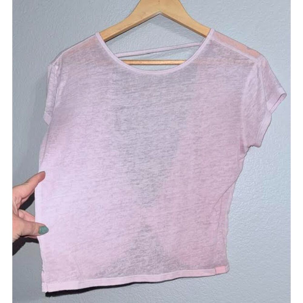 Y2K Gilly Hicks Pink Burnout Open Back Twist Tee Athleisure Balletcore Coquette - Picture 2 of 8